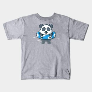 Cute Panda Floating With Swimming Tires Kids T-Shirt